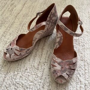 Gentle Souls Multicolour Summer Flowers Snakeskin Wedges